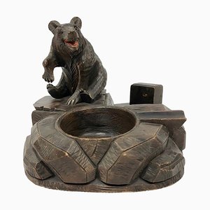 Carved Wooden Bear Ashtray, 1920s