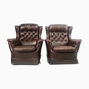 French Club Chair in Leather, 1950s, Set of 2