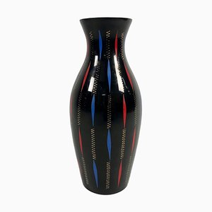 Jarrón de vidrio negro pintado a mano de Veb Kunstglas Arnstadt, años 70