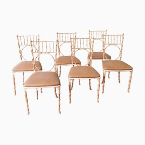 Mid-Century Faux Bamboo and Aluminium Dining Chairs, Set of 6