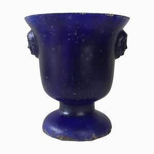 Vase Antique en Fonte Émaillée Bleue