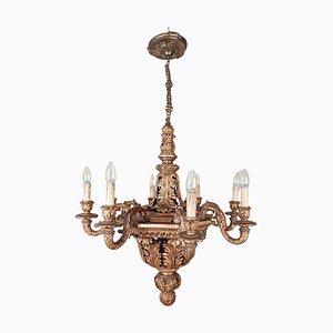 19th Century Italian Carved and Gold Patinated Wood Chandelier