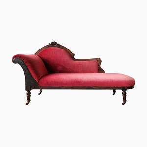 Velvet Chaise Longue with Carved Wooden Frame, 1900s