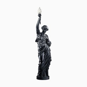 French Artist, Figure with Torch, 19th Century, Painted Cast Iron