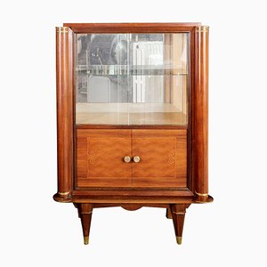 French Cherrywood Marquetry Vitrine attributed to Jules Leleu, 1930s