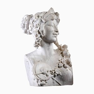 French Artist, Bust of a Bacchante, Late 19th Century, White Marble