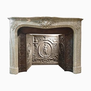 19th Century Vert Destours Marble Fireplace with Complete Cast Iron Hearth