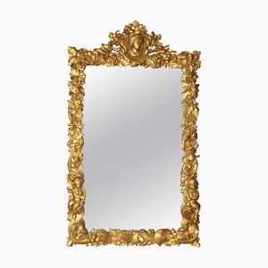 17th Century Mirror with Carved Oak Frame in 19th Century Gold Leaf