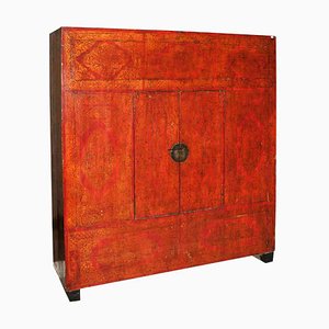 19th Century Chinese Red Lacquered Elm Wedding Cabinet