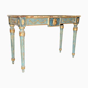 Italian Neoclassical Decorative Painted Console Table with Faux Marble Top
