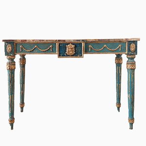 Italienischer neoklassizistischer dekorativer lackierter Konsolentisch mit Tischplatte aus Kunstmarmor