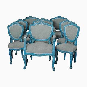 Chaises de Salle à Manger avec Patine Bleu Azur, Set de 6