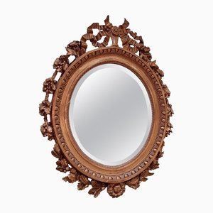 Miroir Ovale Style Louis XVI Doré, 19ème Siècle