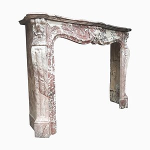 Repisa de chimenea francesa de mármol rosa, siglo XIX