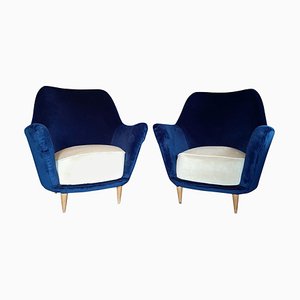 Fauteuils Bleu Cobalt et Crème, Italie, 1960, Set de 2