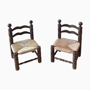 Finca Style Chairs with Wicker Upholstery by Charles Dudouyt, 1940s, Set of 2
