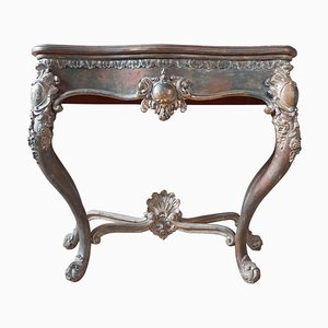 19th Century Console Table with Patina in Gold, Cognac and Petrol Tones