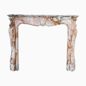 French Marble Trois Coquilles Fireplace in Pink, Gray and Cognac Tones