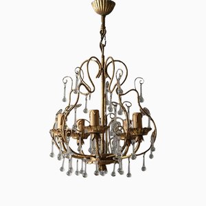Lámpara de araña italiana Hollywood Regency antigua de cristal de Murano