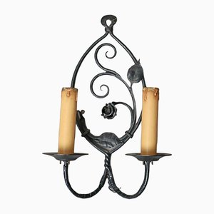 Wrought Iron Wall Lamp with Flower Motif, 1950s