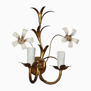 Lámparas de pared Hollywood Regency con orquídeas florentinas doradas de Hans Kögl