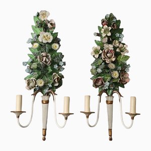 High French Floral Wall Lamps in Empire Style, Set of 2