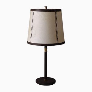 Vintage Swedish Table Lamp in Leather and Brass, 1970s