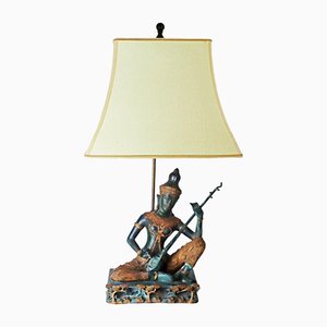 Lámpara de mesa Hollywood Regency grande de bronce y cobre