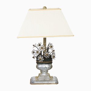 Hollywood Regency Floral Table Lamp in Murano Glass and Crystal