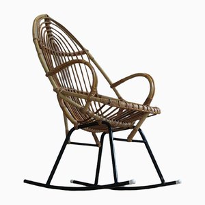 Rocking Chair Egg Mid-Century en Bambou et Tube d'Acier, 1960s