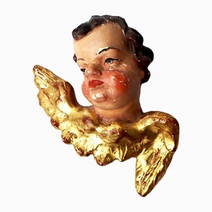 Cabeza de putto barroca original tallada en dorado