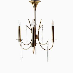 Lead Crystal Glass Chandelier in the Style of Stilnovo, 1970s