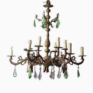 Early 20th Century Candlestick Chandelier in Bronze & Glass