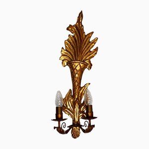 Wall Lamp Hollywood Regency Italian Gold -Plated Wood Baroque Cornucopia
