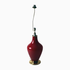 Lámpara de mesa roja de vidrio opalino, Italia