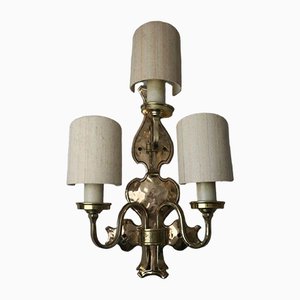 Hollywood Regency Three-Arm Wall Lamp in Wrought Brass