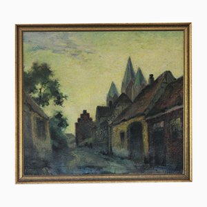 Ove Carl Svenson, Escena de una ciudad expresionista, década de 1900, óleo sobre lienzo