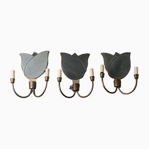 Hollywood Regency Glass Leaves Florentine Wall Lamps from Bianci Firenze, Set of 3