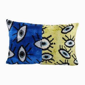 Handmade Patchwork Eye Ikat Velvet & Silk Pillow Cover