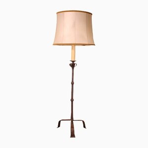 Wrought Iron Torchiere or Floor Lamp with Goatskin Lampshade