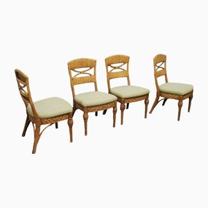 Wicker & Fabric Dining Chairs from Vivai del Sud, Italy, 1980s, Set of 4