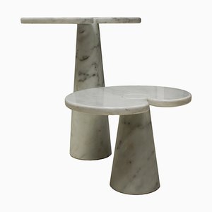 Italian Eros Carrara Marble Side Tables by Angelo Mangiarotti for Skipper, 1970s, Set of 2