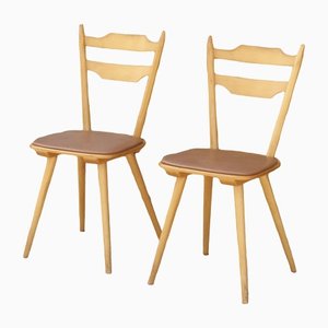 Bistro Chairs in Beech & Skai from Hiller, Germany, 1950s, Set of 2
