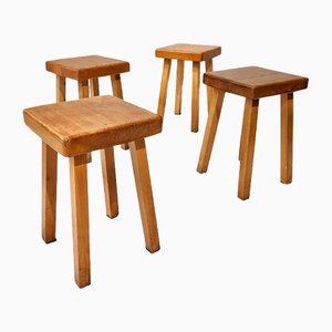 Pine Stools by Charlotte Perriand for Les Arcs, 1960s, Set of 4