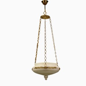 Lampada a sospensione neoclassica in bronzo dorato e ottone, fine XIX secolo