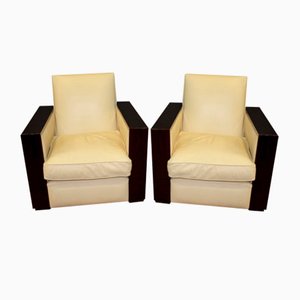 Art Deco style Armchairs in Rosewood & Leather, 1980s, Set of 2