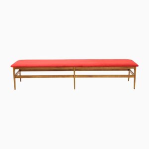 Wooden Bench with Red Velvet Top, 1960s