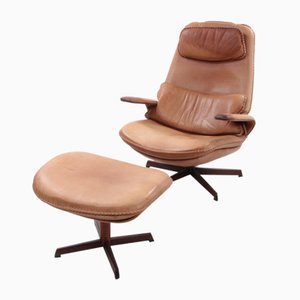 Fauteuil et Ottomane en Cuir de Buffle par M&S Møbler, Danemark, 1960s, Set de 2