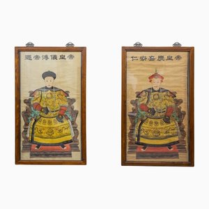 Artiste, Ancêtres, Chine, 1800s, Gouache sur Papier, Set de 2