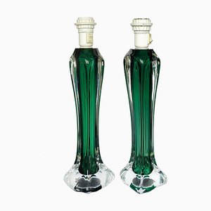 Mid-Century Modern Green Glass Table Lamps by Paul Kedelv for Swedish Flygsfors, Sweden, 1950s, Set of 2